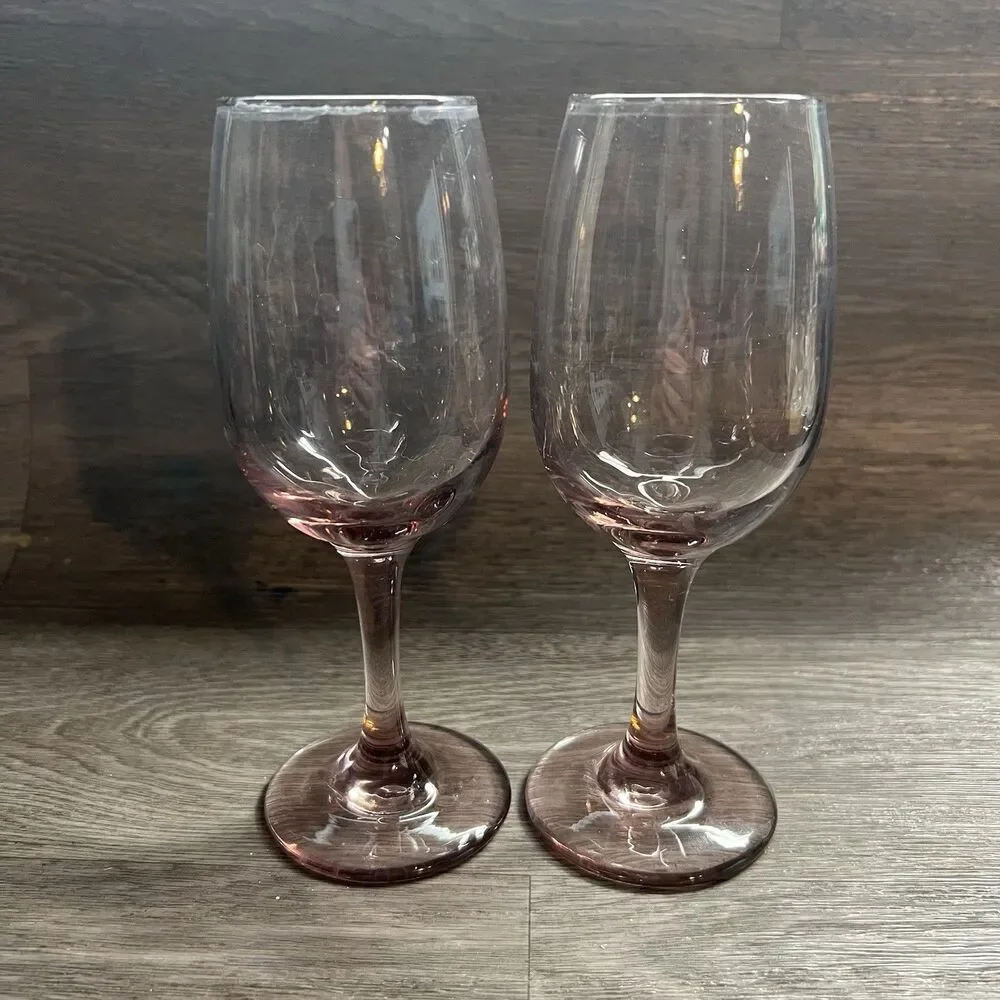 Set of 2 Libbey - Wine Glasses / Water Goblets- Stemware- Plum/Pink 10oz